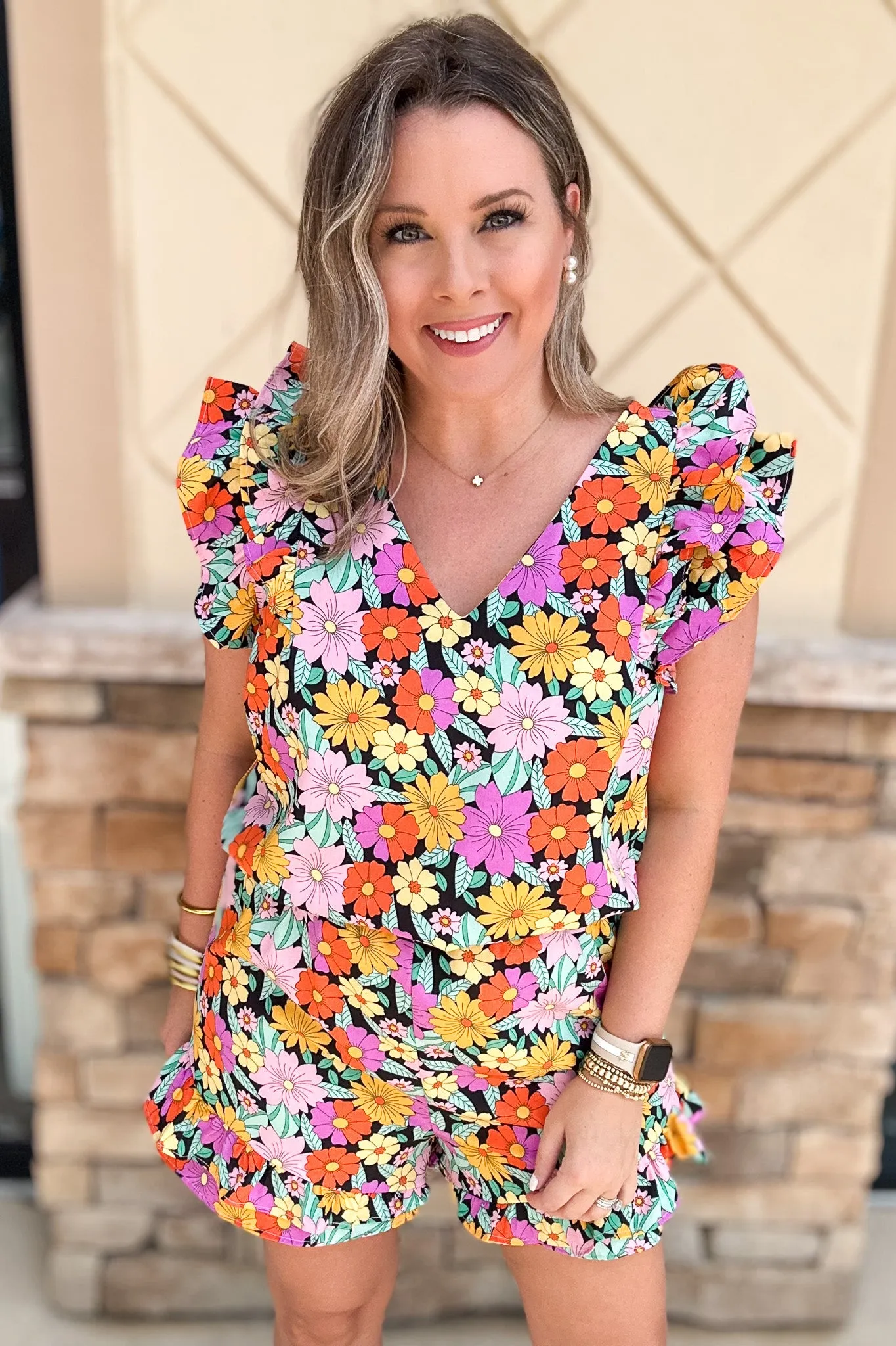 Retro Floral Ruffle Romper