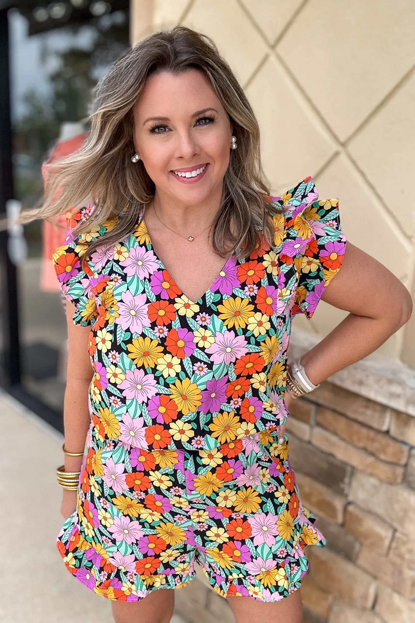 Retro Floral Ruffle Romper