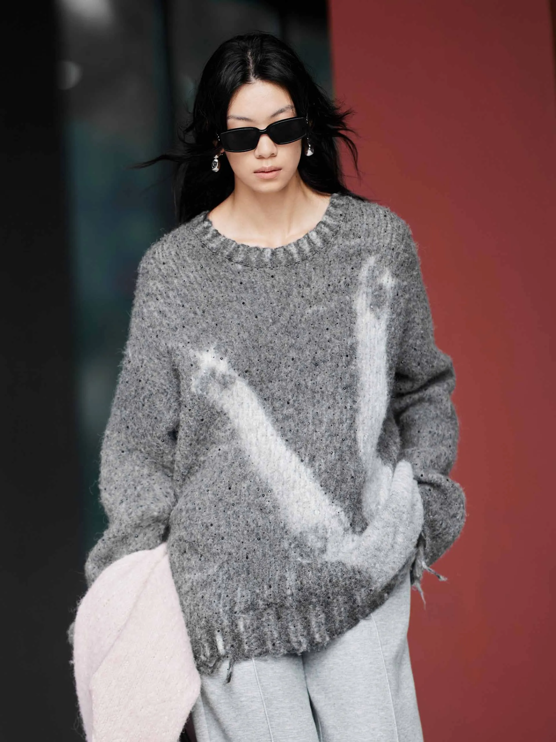 Ripped Detail Fluffy Sweater
