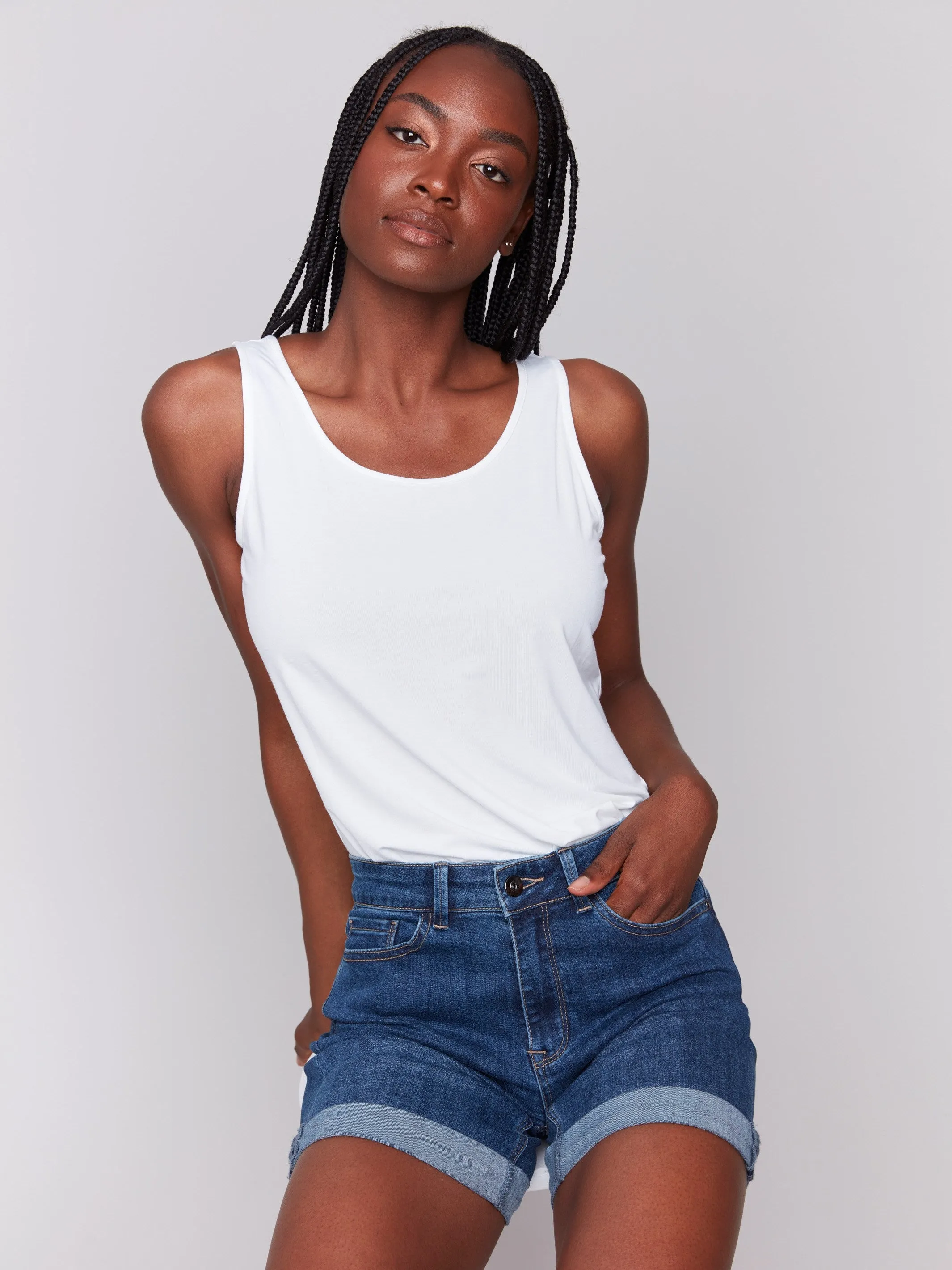 Rolled Cuff Denim Shorts - Indigo