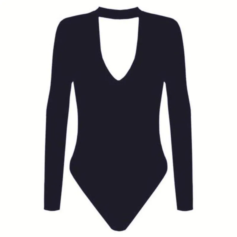 Romper Deep V Neck One Piece Long Sleeve Bodysuit