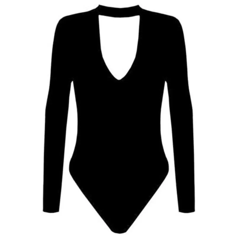 Romper Deep V Neck One Piece Long Sleeve Bodysuit