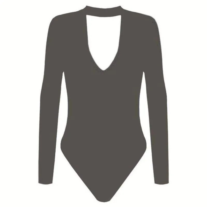 Romper Deep V Neck One Piece Long Sleeve Bodysuit