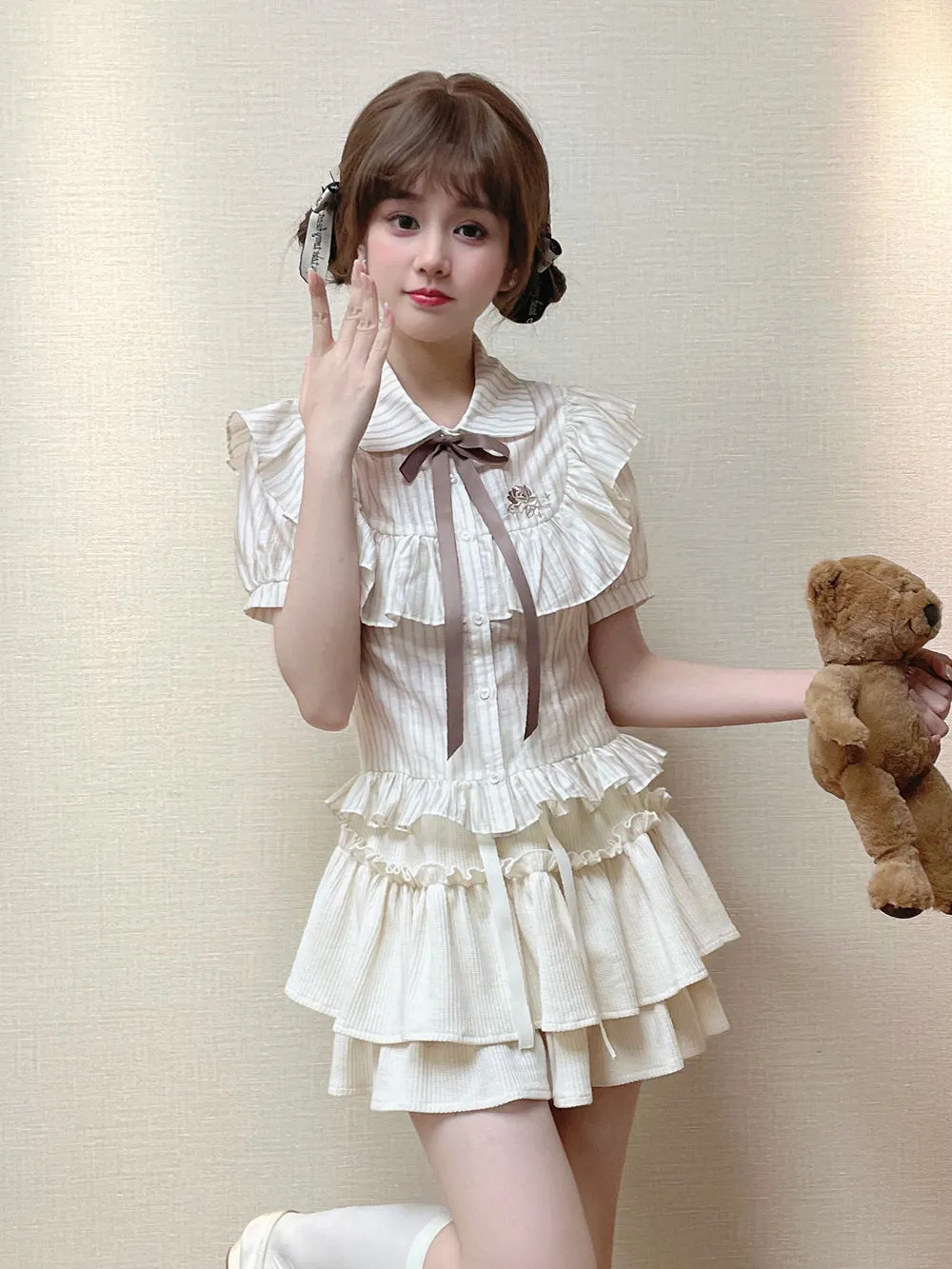 Rose Embroidered Fly Sleeve Shirt PL53338