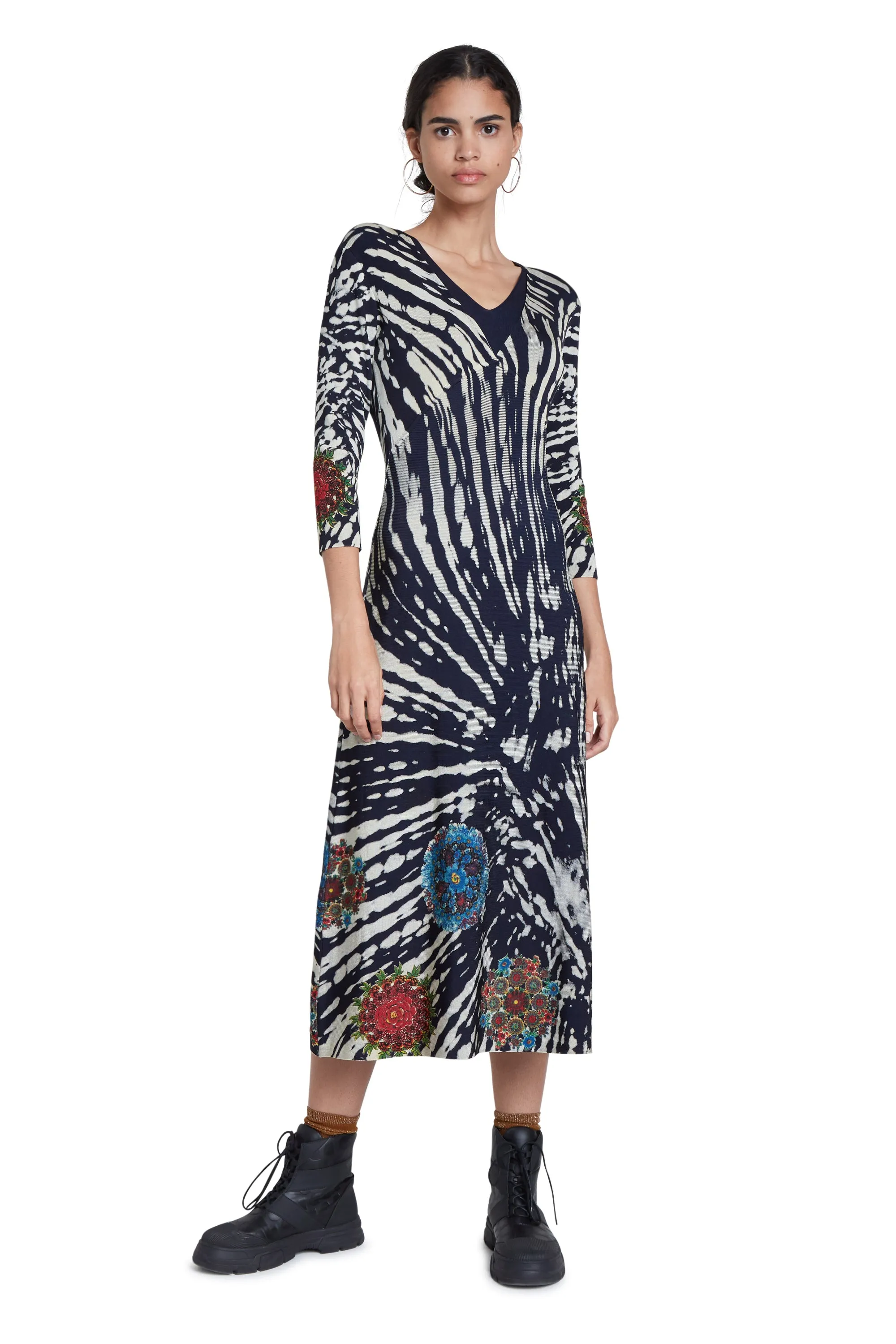 Shanghai 3/4 Sleeve Tie Dye Knit Maxi Dress Desigual Style 20WWVF08 Blue
