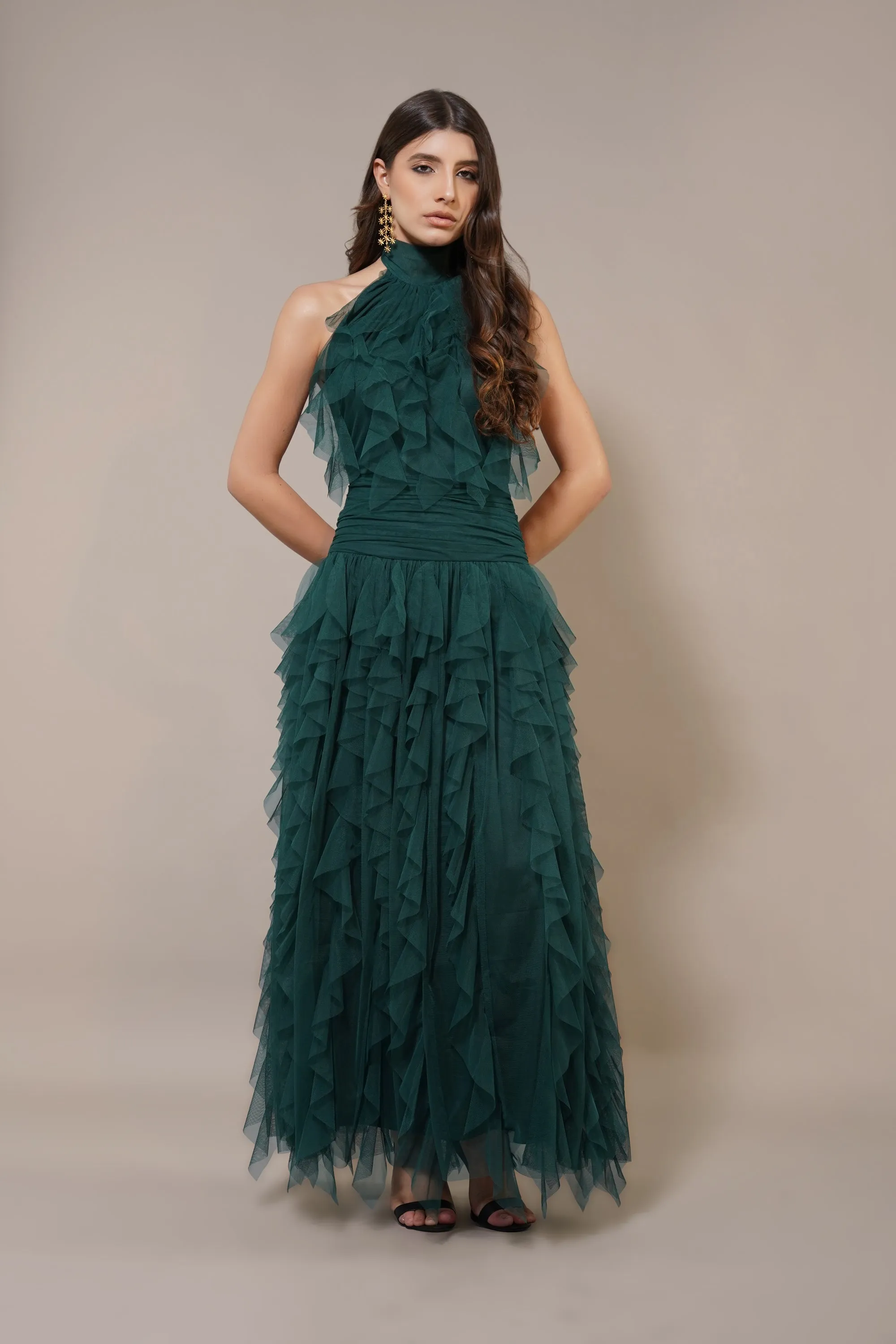 Tabitha Maxi Ruffle Dress in Forest Green