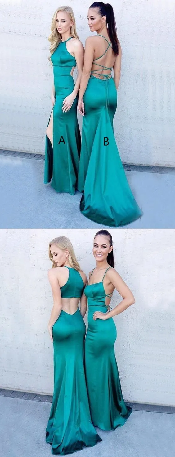 Turquoise Prom Dress, Backless Prom Dress,Skin Tight Prom Dress with Slits and Open Back,MA018