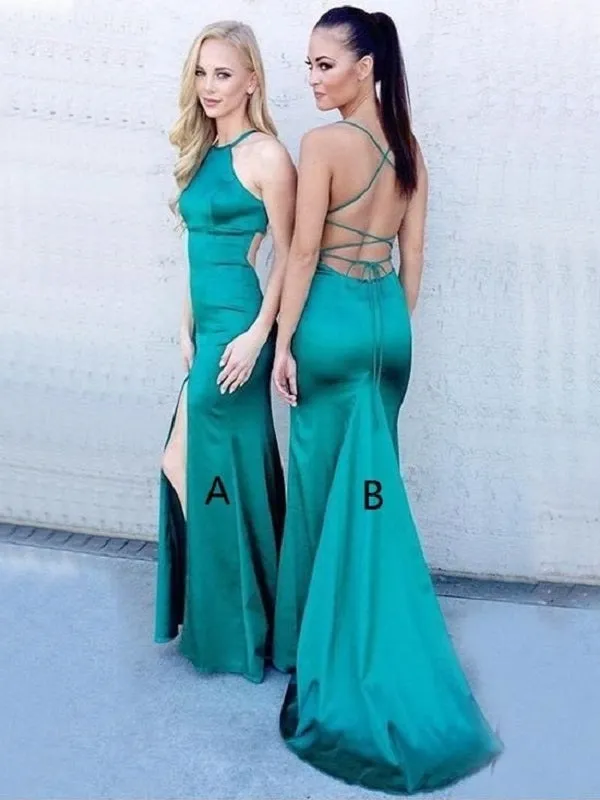 Turquoise Prom Dress, Backless Prom Dress,Skin Tight Prom Dress with Slits and Open Back,MA018