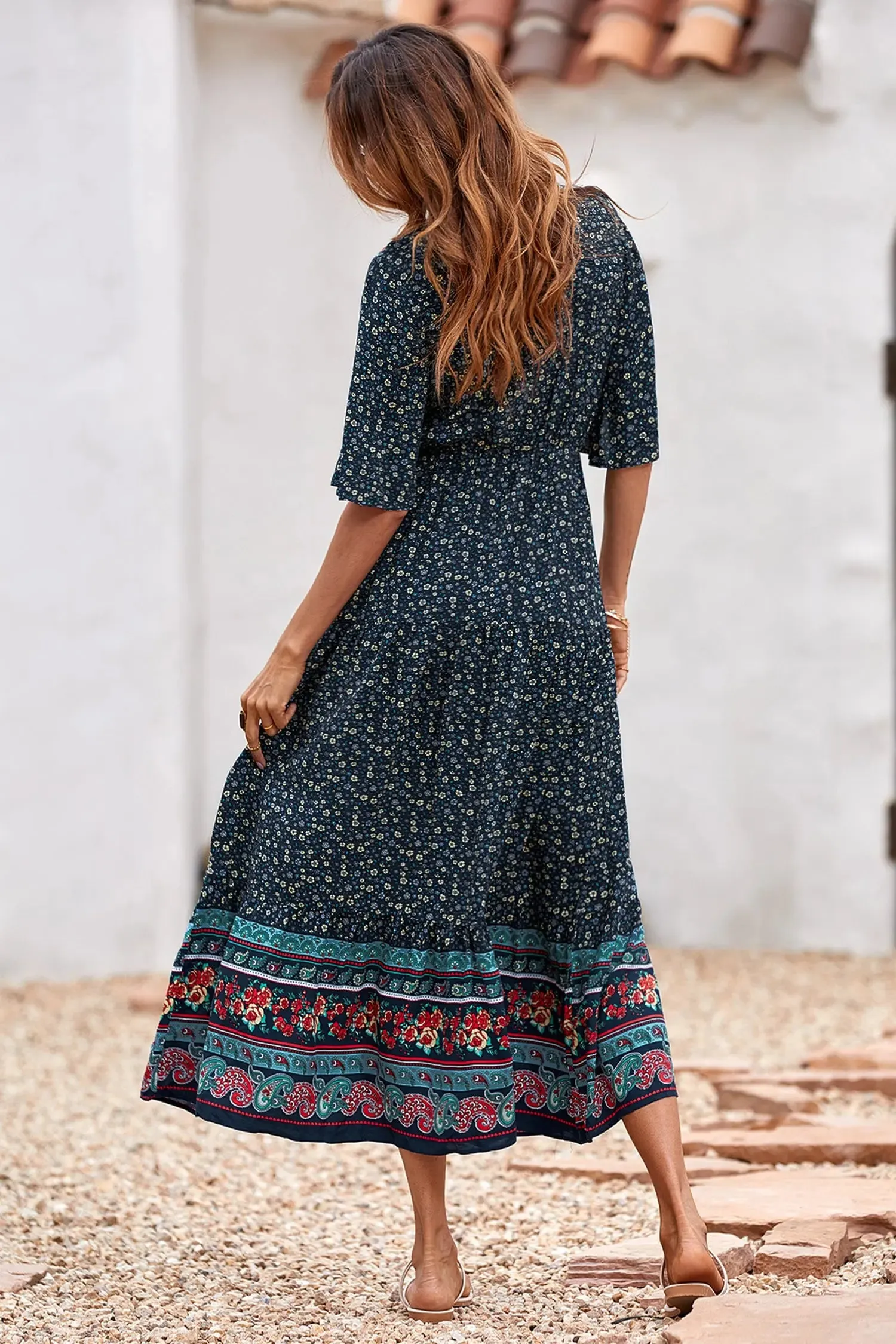 V Neck Summer Boho High Waist Maxi Dresses