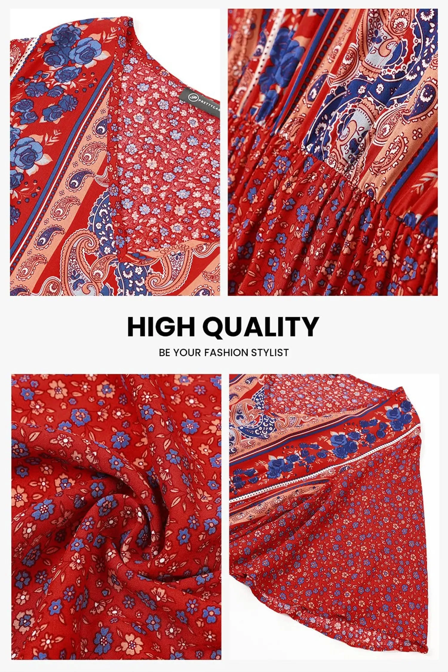 V Neck Summer Boho High Waist Maxi Dresses