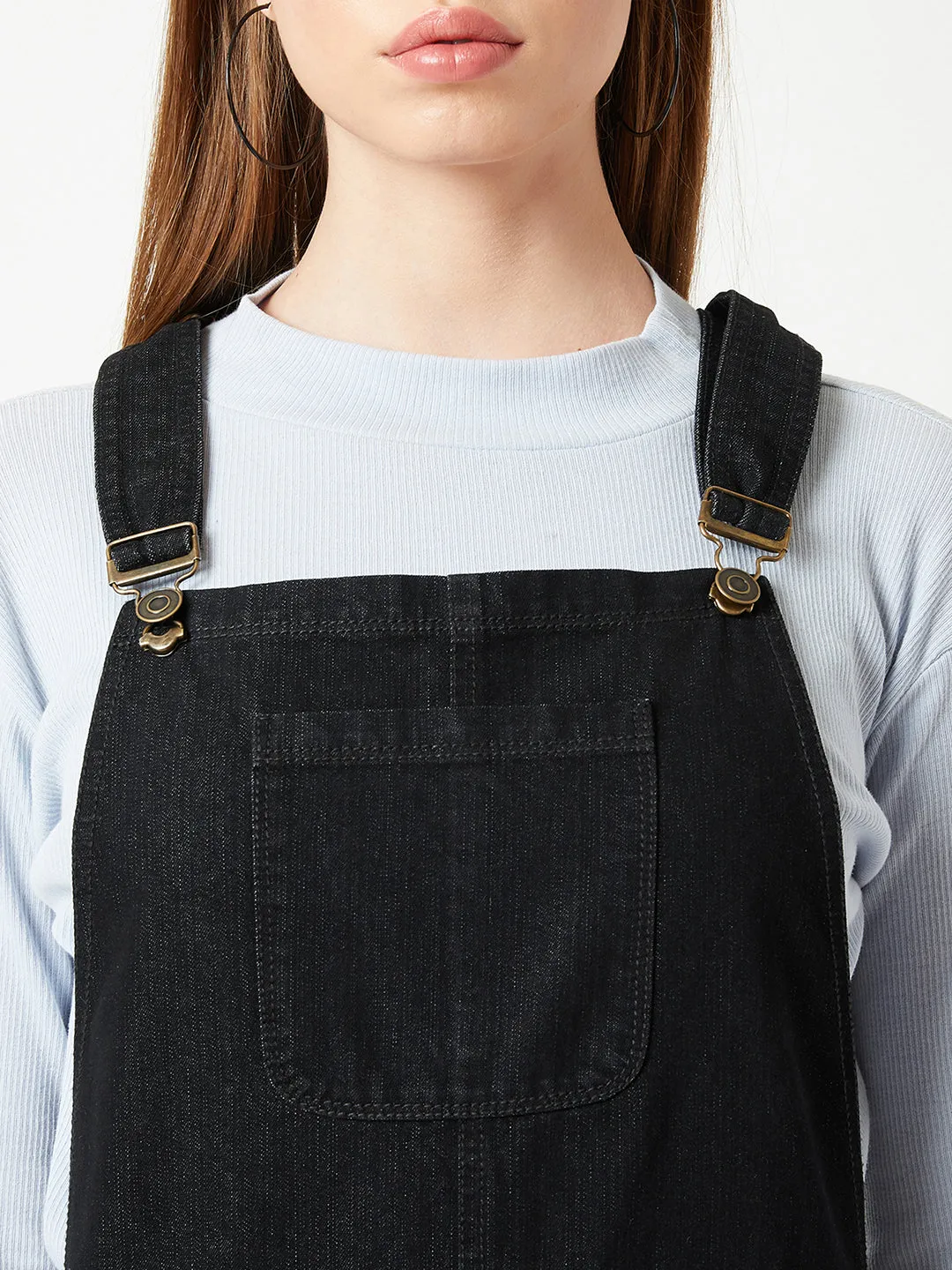 Women's Black High Rise Stretchable Skinny Denim Dungaree