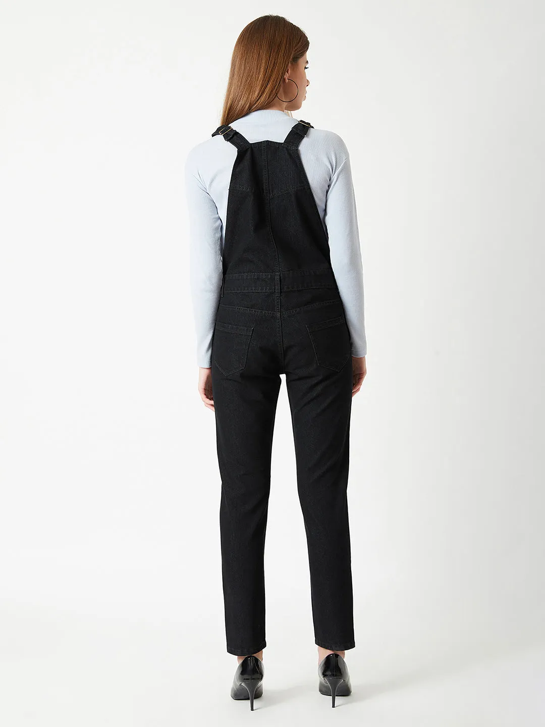 Women's Black High Rise Stretchable Skinny Denim Dungaree