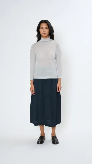 Wool Gauze Turtleneck Jersey Pullover in Heather Grey