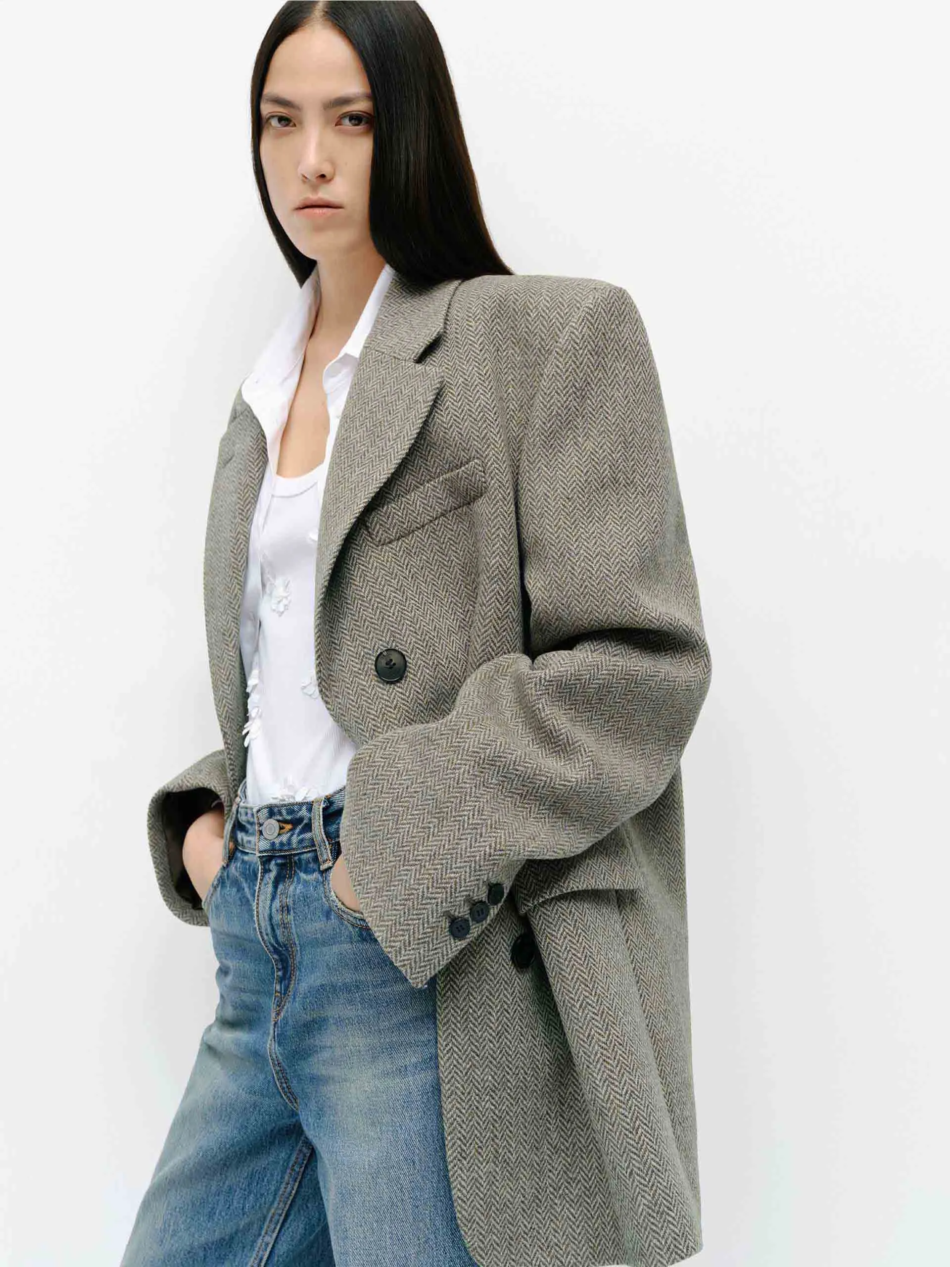 Wool Herringbone Blazer
